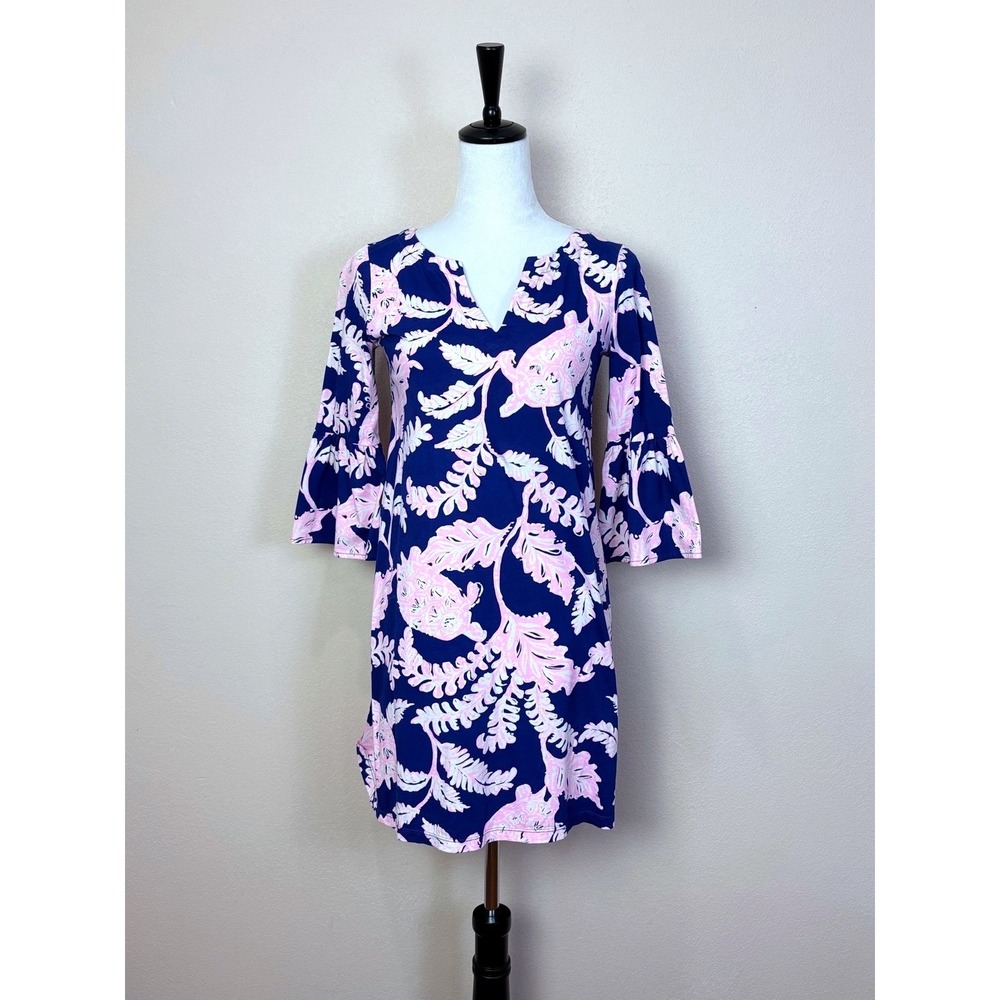 Lilly Pulitzer Tosha Floral 3/4 Flared Sleeve Mini Dress Size XS Preppy Cotton